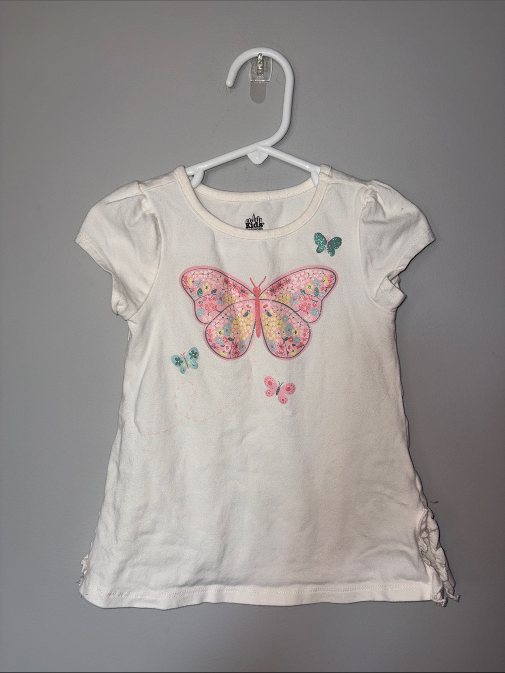 Kids Headquarters White Short Sleeve Butterfly Tee with Pink & Teal Accents 3T